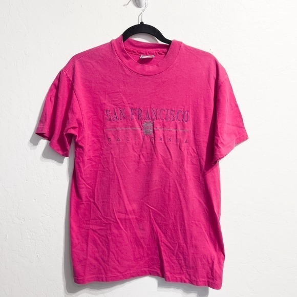 Vintage Single Stitch Embroidered San Francisco Tee Shirt Medium Fuchsia Pink - Picture 1 of 5